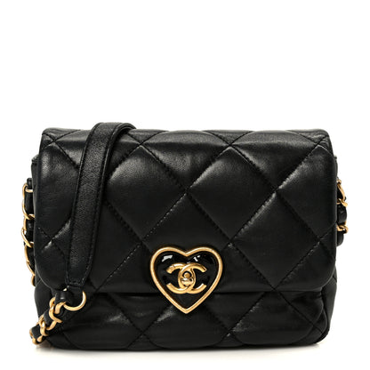 Chanel Lambskin Resin Quilted Mini Heart Square Flap Black 1 of 10