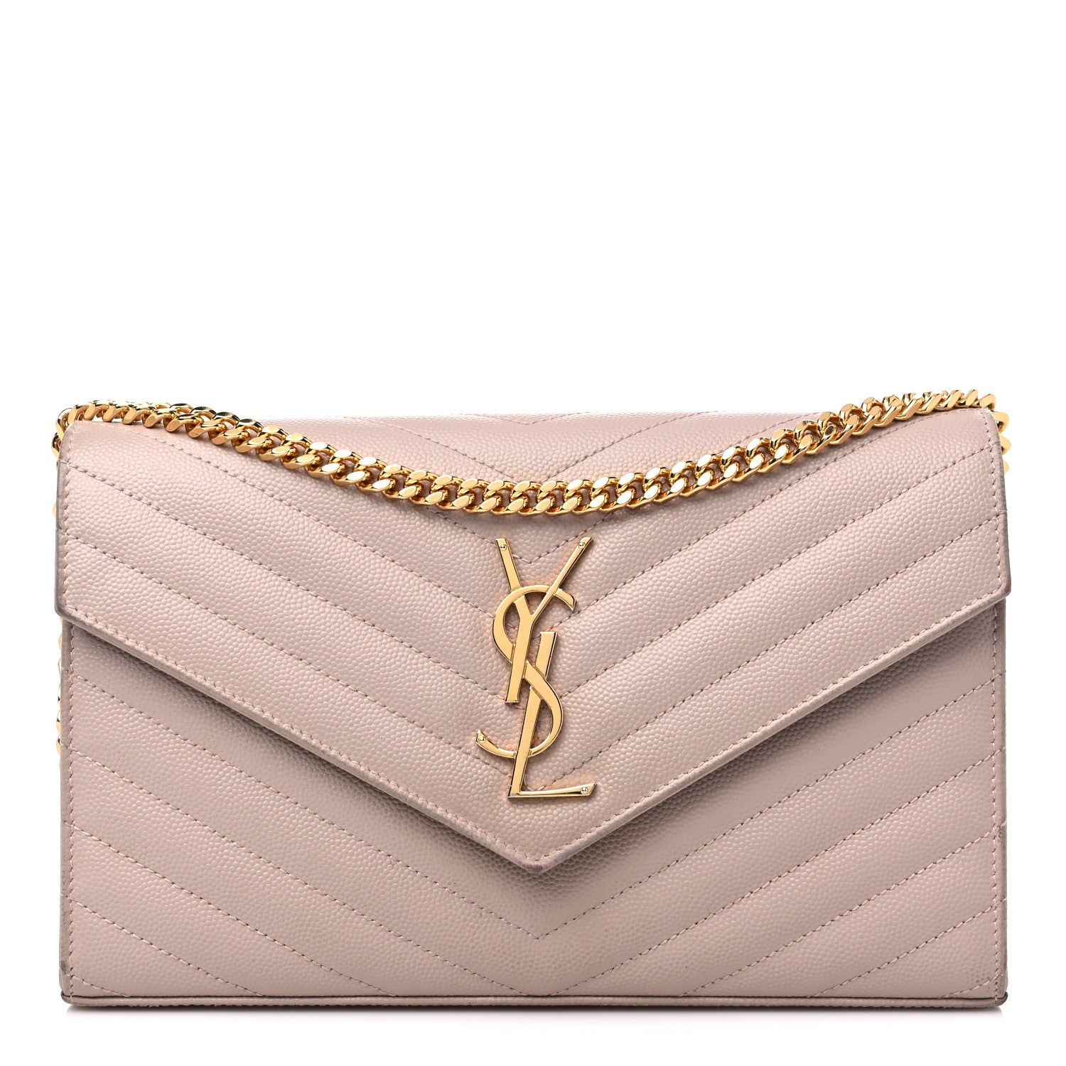 Saint Laurent Grain De Poudre Matelasse Chevron Monogram Chain Wallet Marble Pink 1 of 14