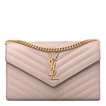 Saint Laurent Grain De Poudre Matelasse Chevron Monogram Chain Wallet Marble Pink 1 of 14