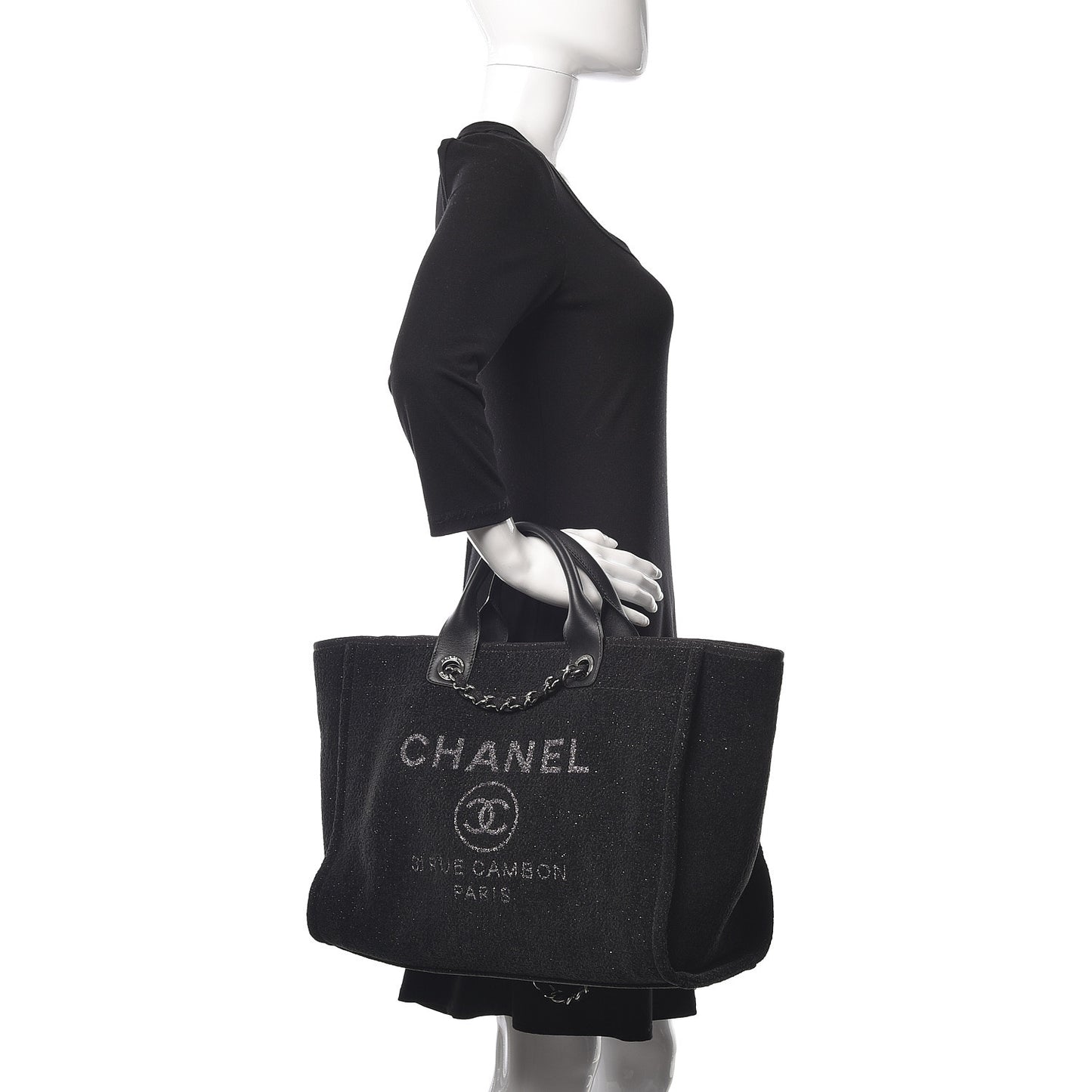 Lurex Boucle Medium Deauville Tote Black