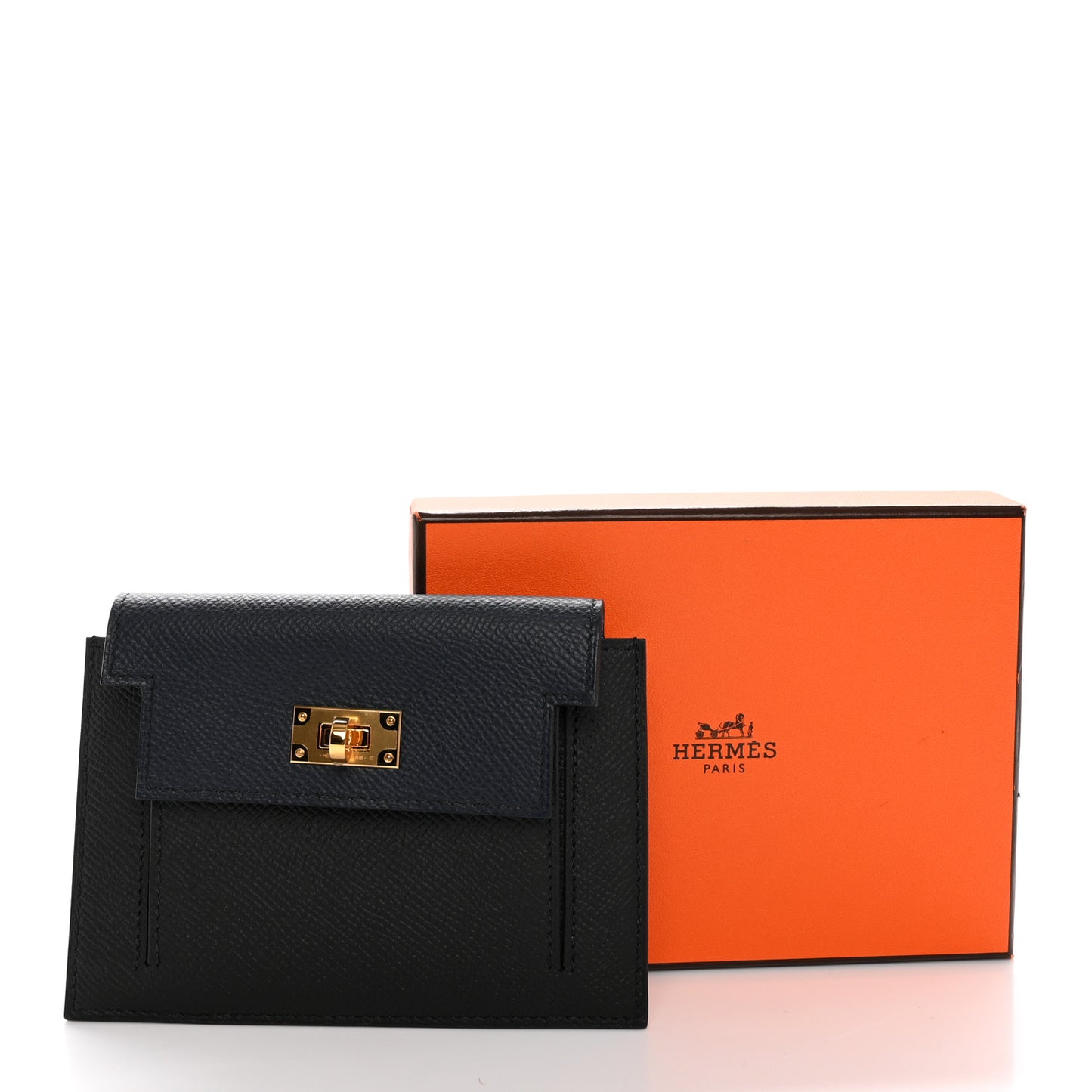 Epsom Tricolor Kelly Pocket Compact Wallet Black Bleu Indigo Bleu Frida