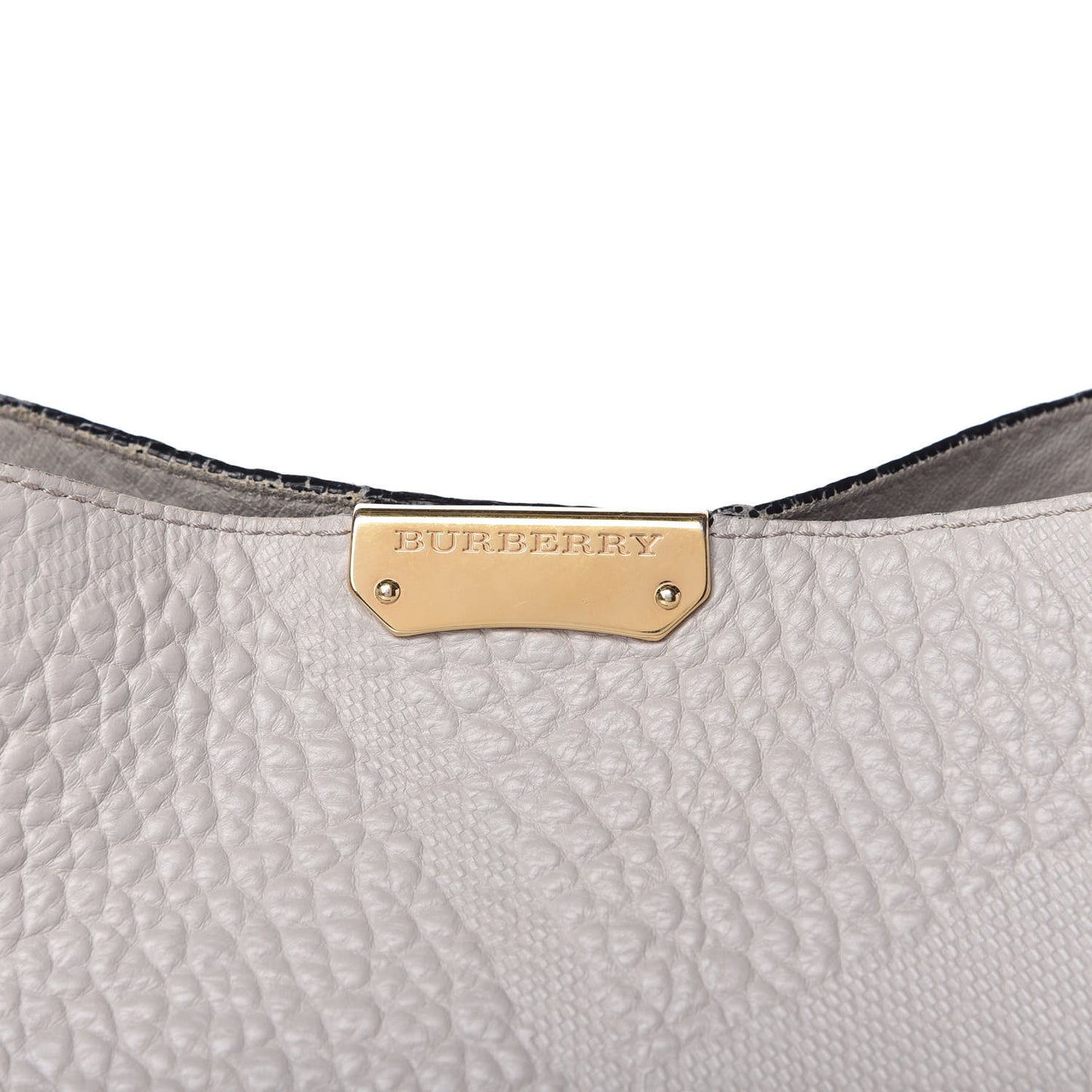 Signature Grain Calfskin Check Embossed Small Canterbury Tote Stone White