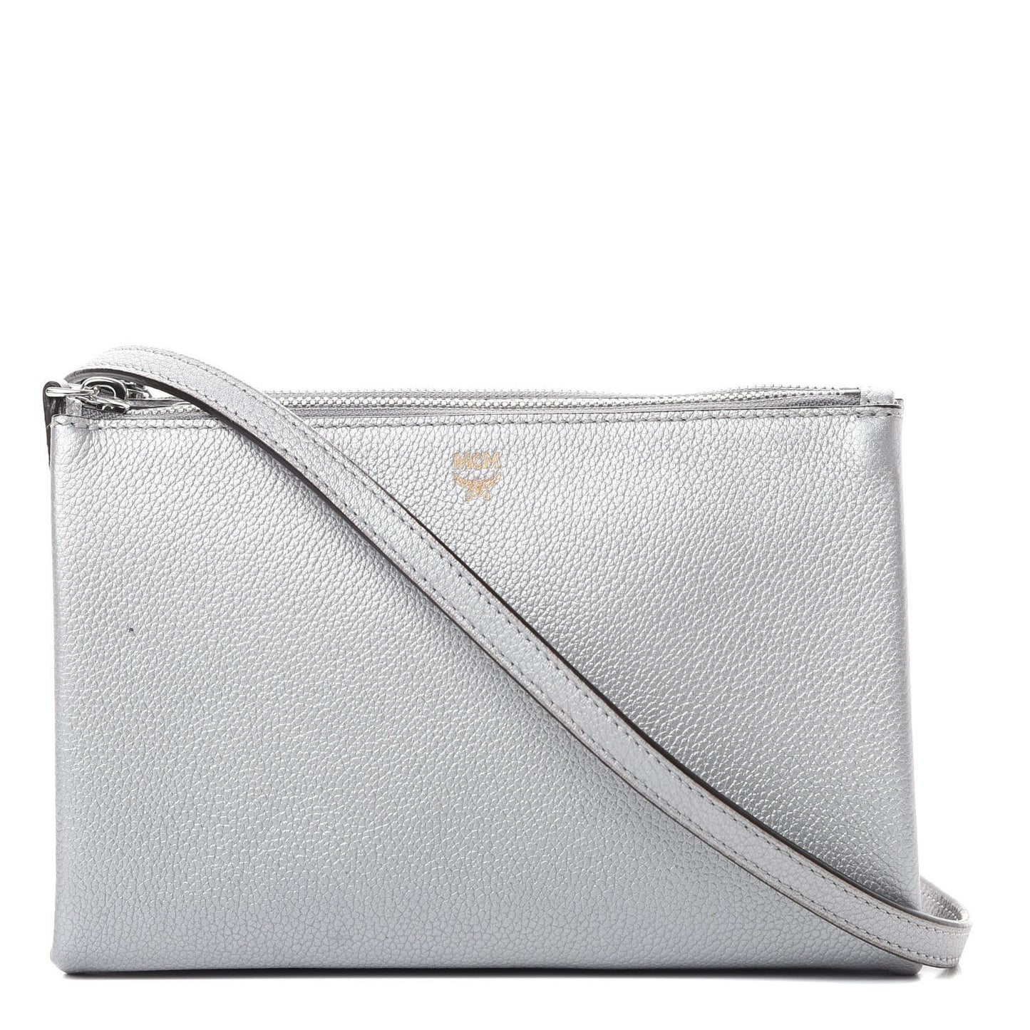 Grained Calfskin Milla Double Crossbody Bag Spike Silver