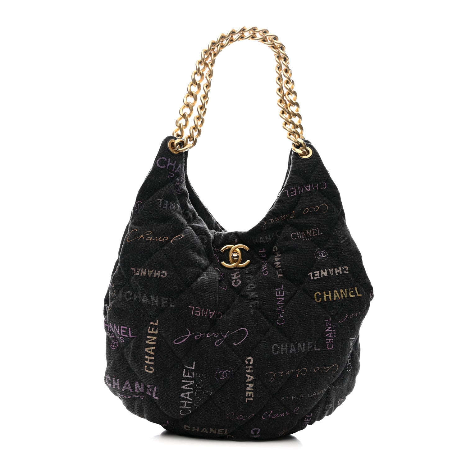 Chanel Denim Quilted Denim Mood Hobo Black Multicolor 1 of 11