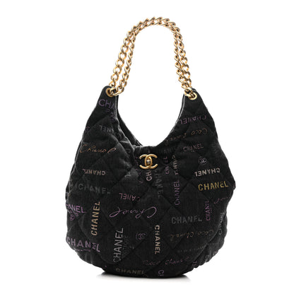 Chanel Denim Quilted Denim Mood Hobo Black Multicolor 1 of 11