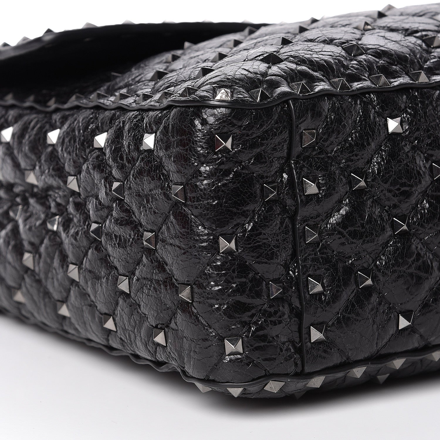 Valentino Garavani Craquele Nappa Large Rockstud Spike Shoulder Bag Black 8 of 12