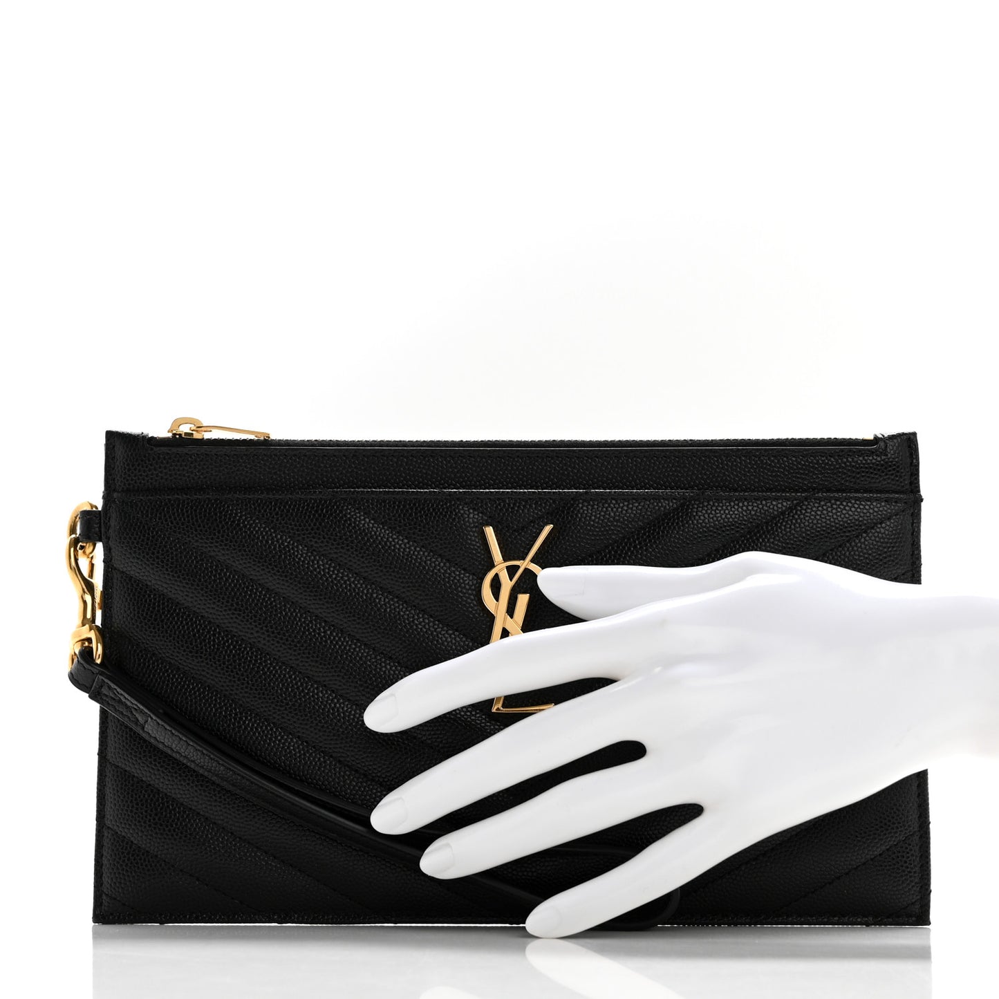 Grain De Poudre Chevron Monogram Large Bill Pouch Black