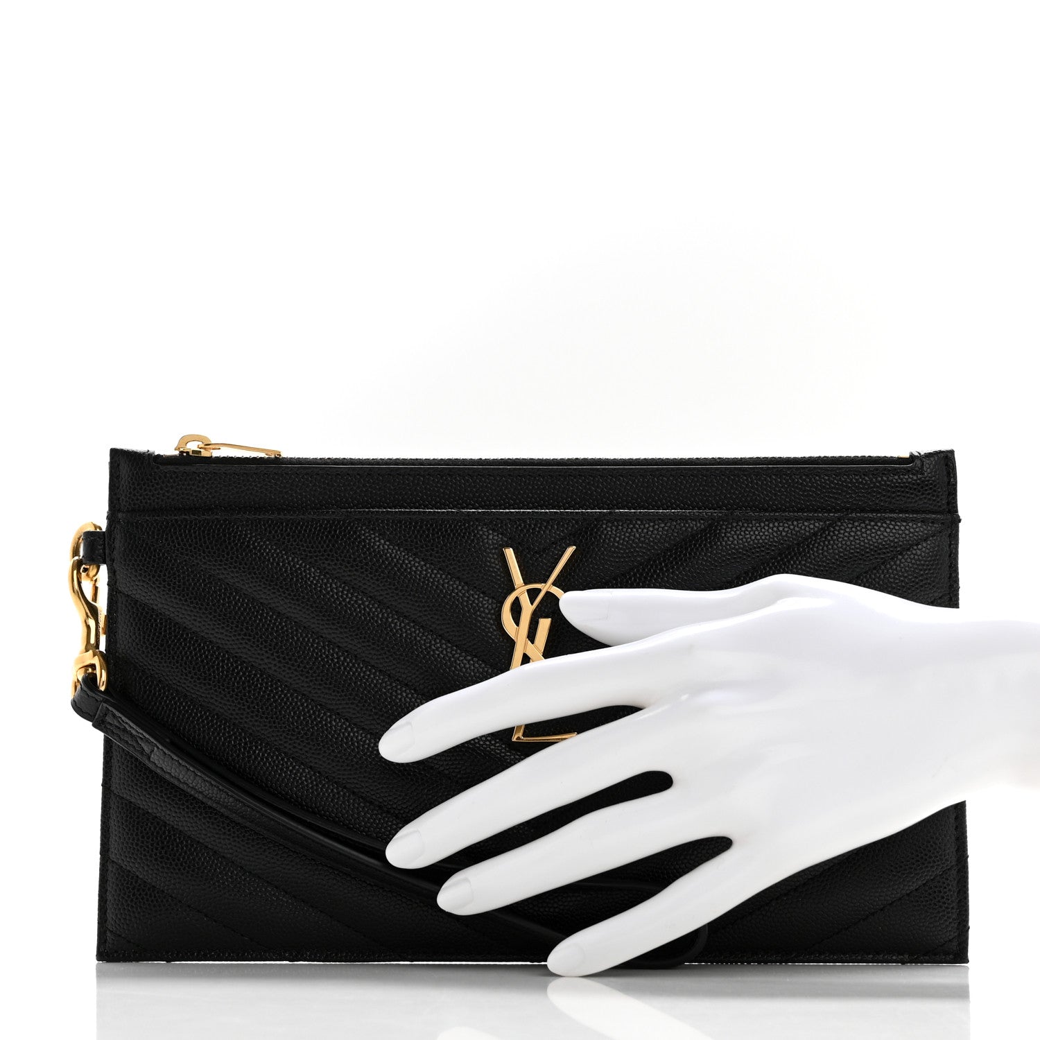 Saint Laurent Grain De Poudre Chevron Monogram Large Bill Pouch Black 2 of 11
