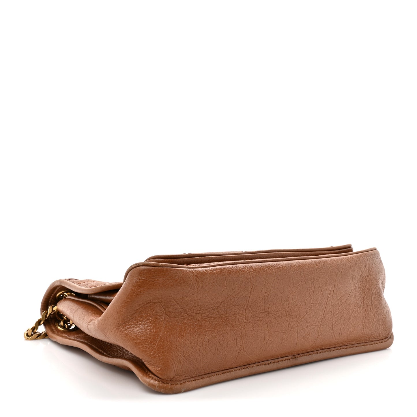 Crinkled Calfskin Matelasse Monogram Medium Niki Chain Satchel Caramel
