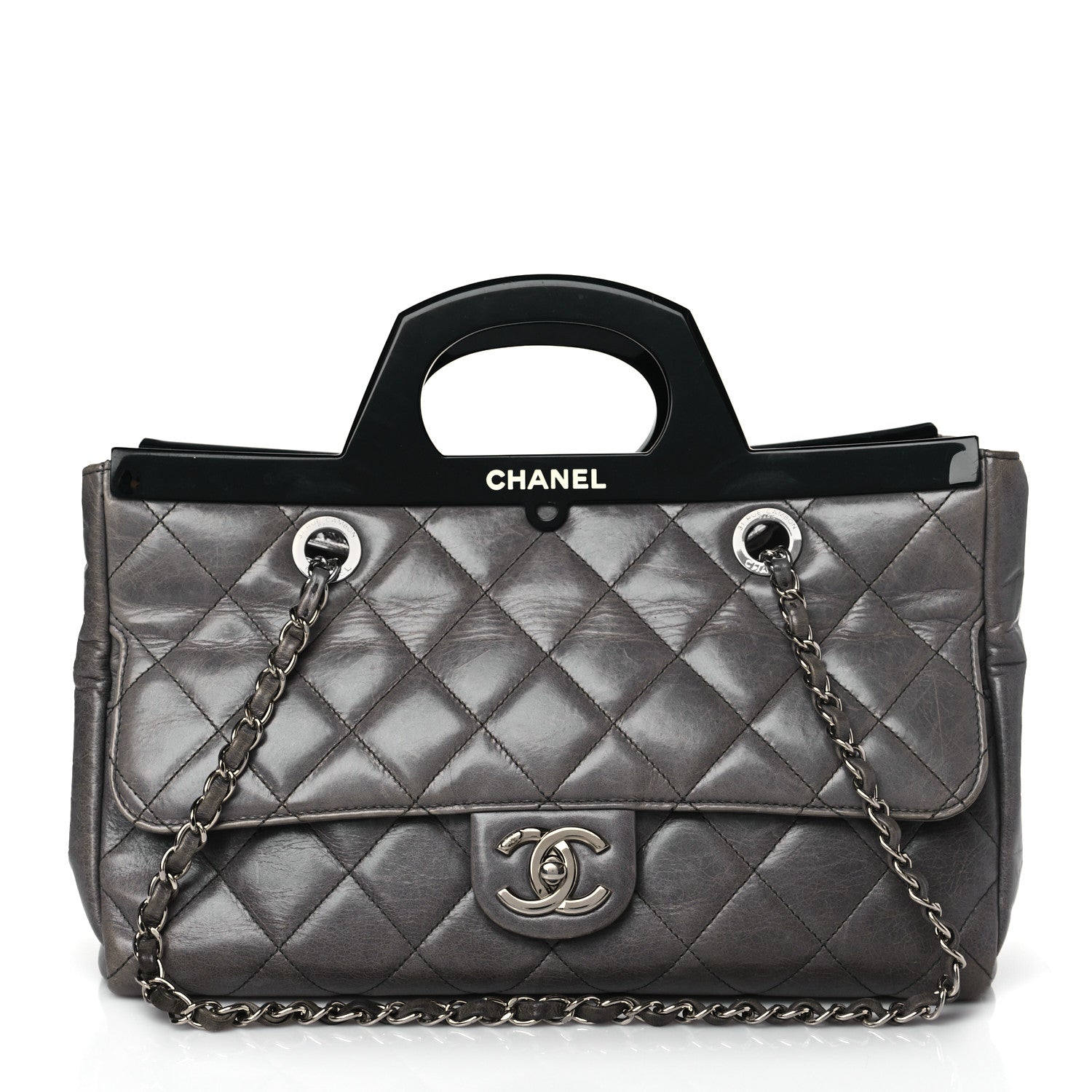 Chanel Glazed Calfskin Quilted Small CC Delivery Tote Grey 1 of 11