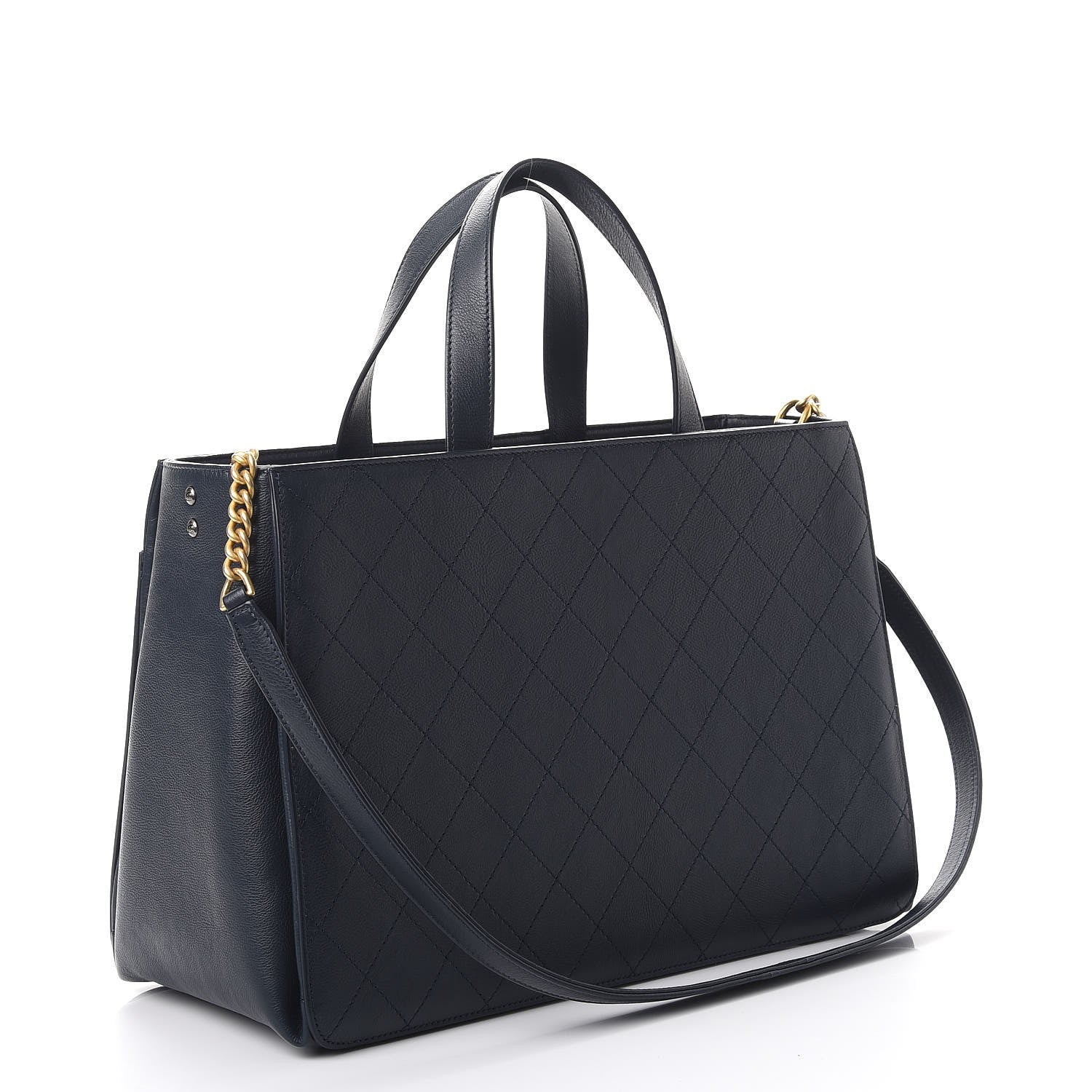 Chanel Calfskin Stitched Large Straight Lines Shopping Tote Navy 5 of 11