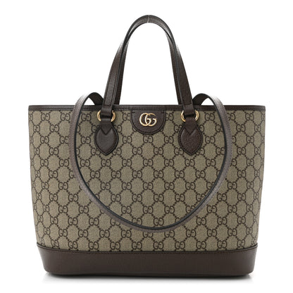 Gucci GG Supreme Monogram Textured Calfskin Small Ophidia Shoulder Tote Bag Beige Ebony New Acero 1 of 10