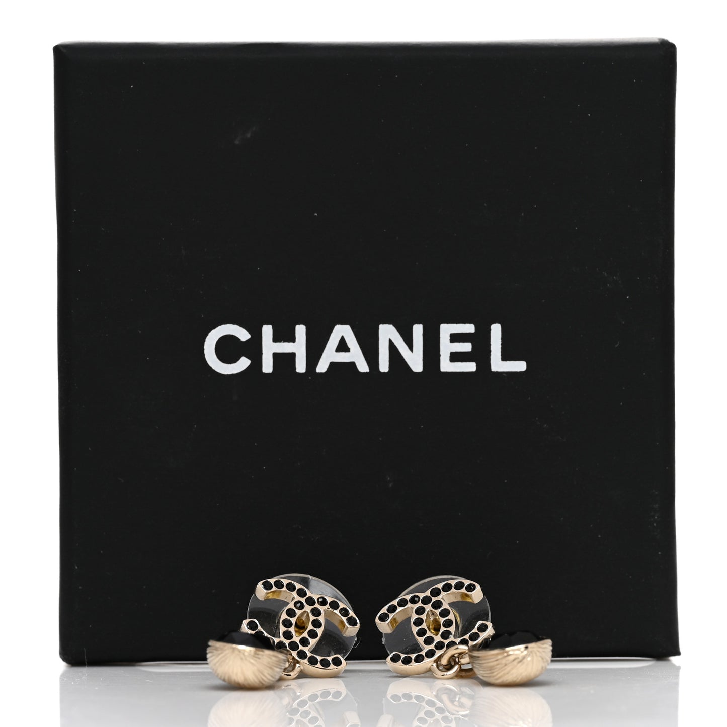 Crystal CC Drop Earrings Gold Black