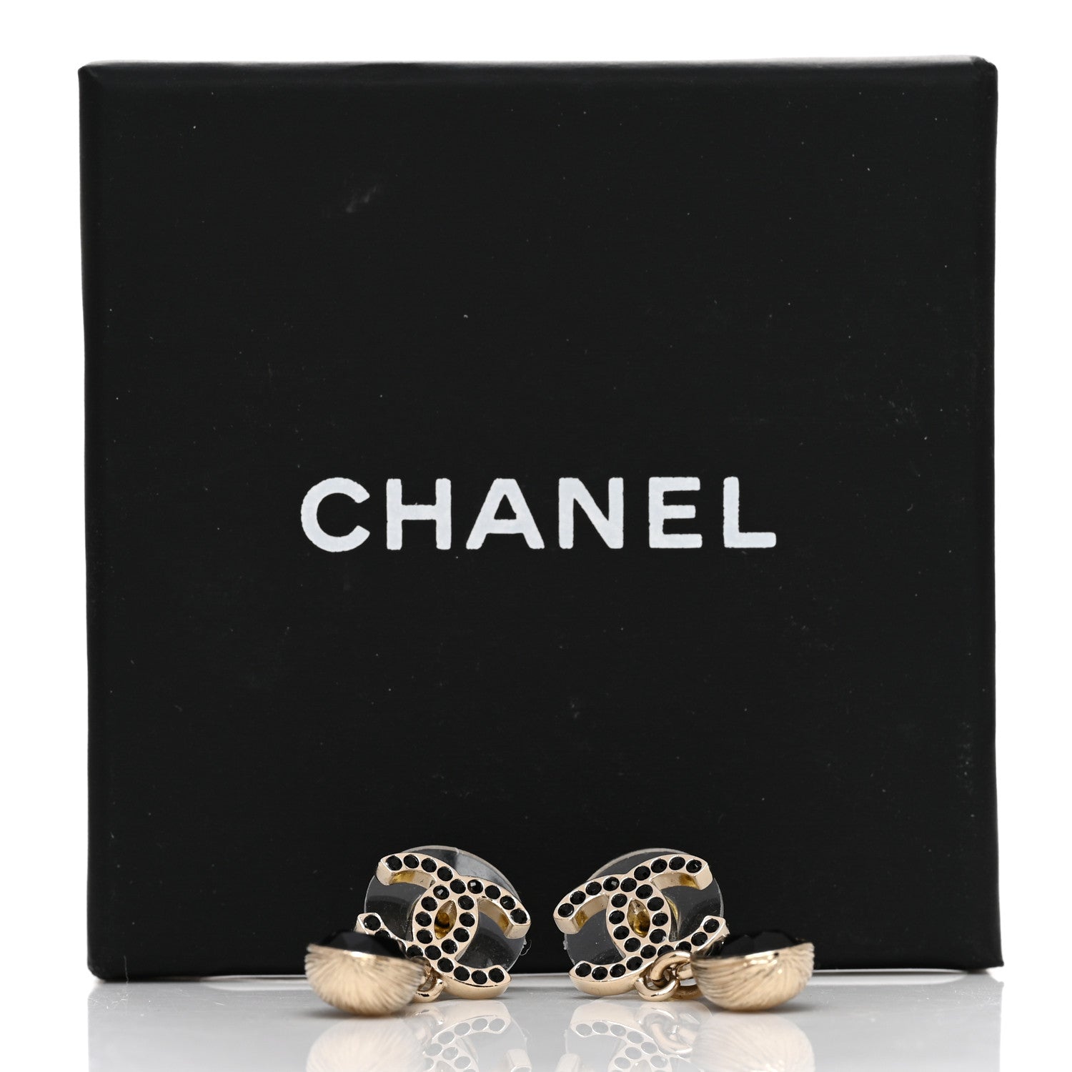 Chanel Crystal CC Drop Earrings Gold Black 5 of 5
