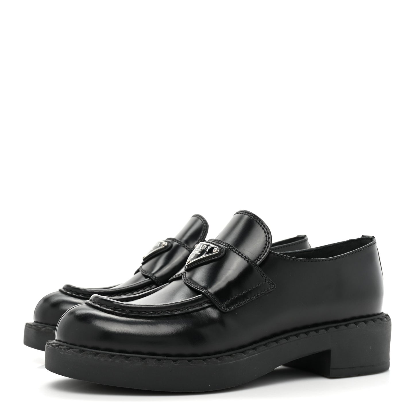 Spazzolato Metal Triangle Logo 50mm Loafers 35 Black