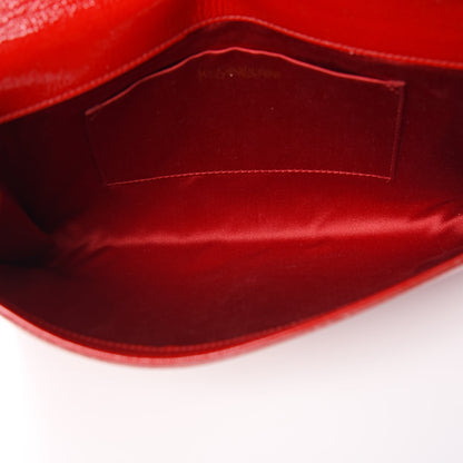 Saint Laurent Textured Patent Monogram Large Belle De Jour Clutch Red 5 of 7