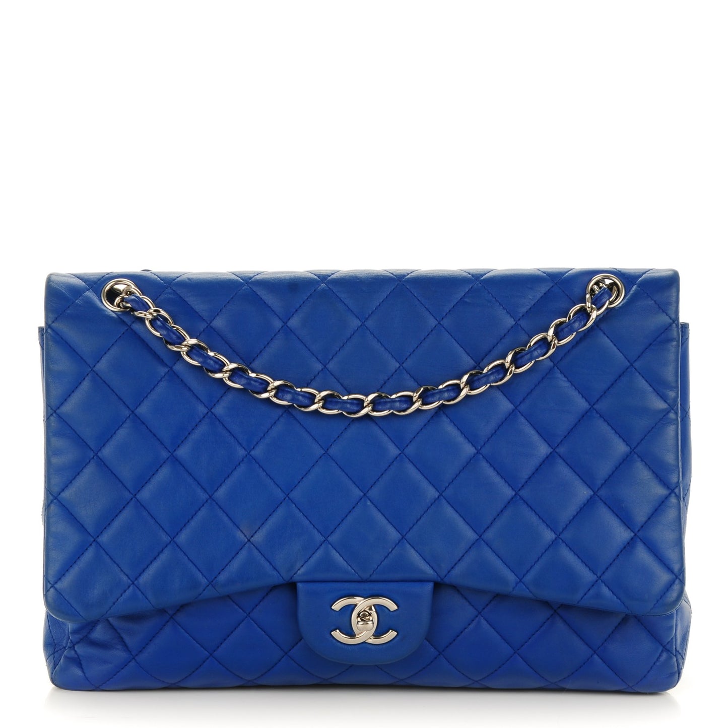 Lambskin Quilted Maxi Single Flap Blue