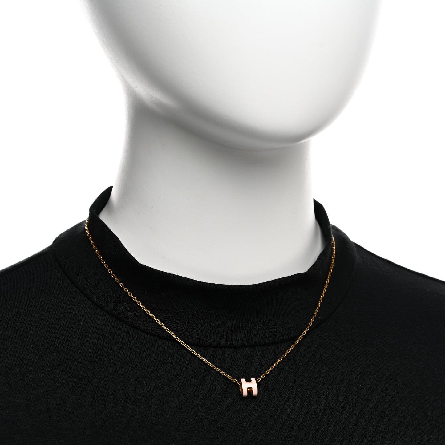 Lacquered Gold Mini Pop H Pendant Necklace Rose Dragee