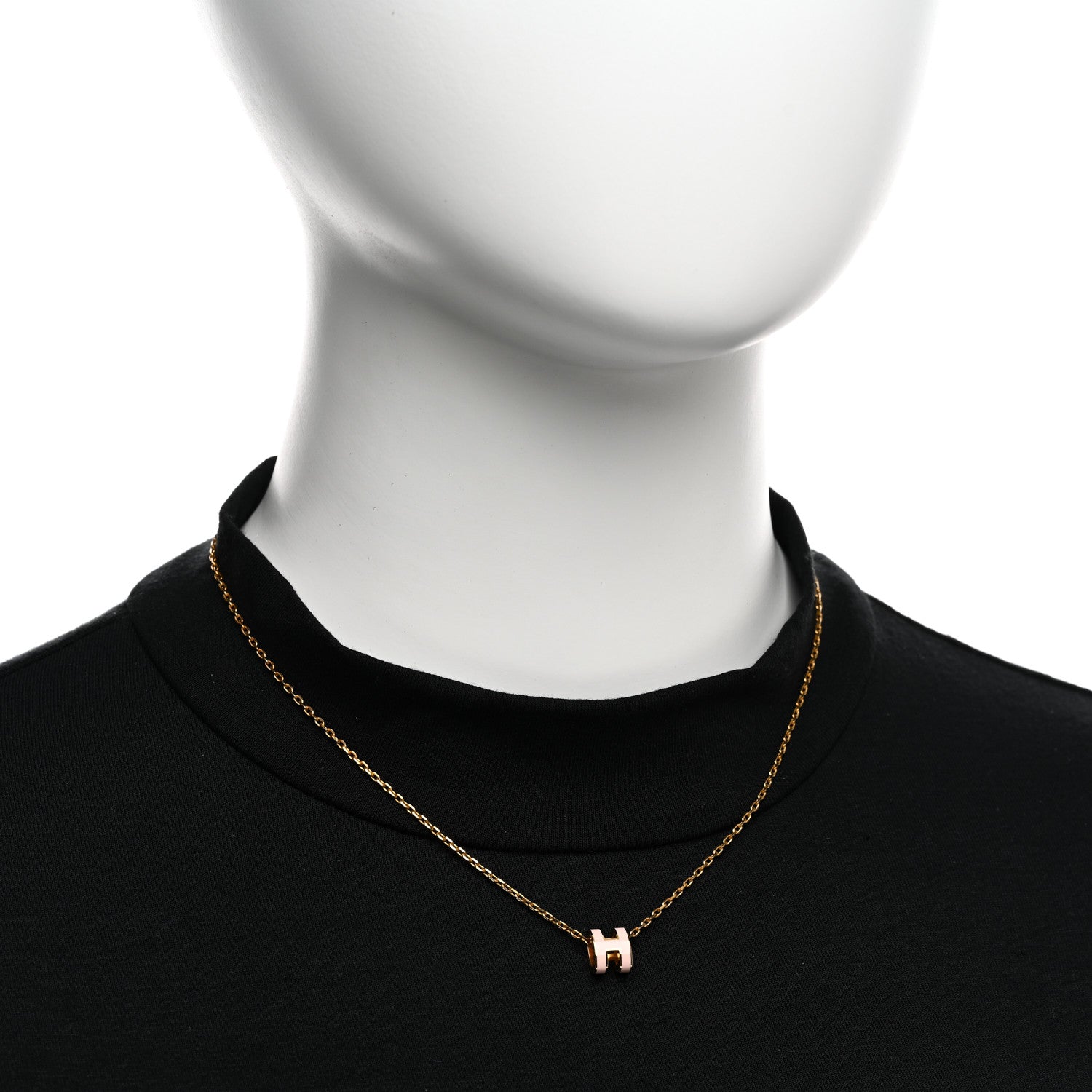 Hermes Lacquered Gold Mini Pop H Pendant Necklace Rose Dragee 2 of 7