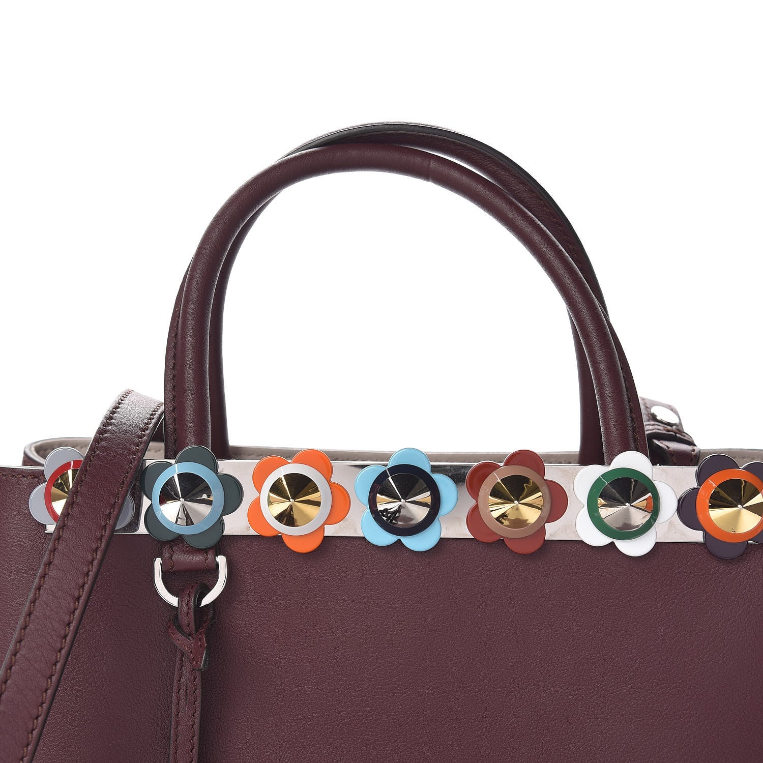 Fendi Vitello Dolce PVC Flower Studs Petite 2Jours Tote Bordeaux Multicolor 8 of 13