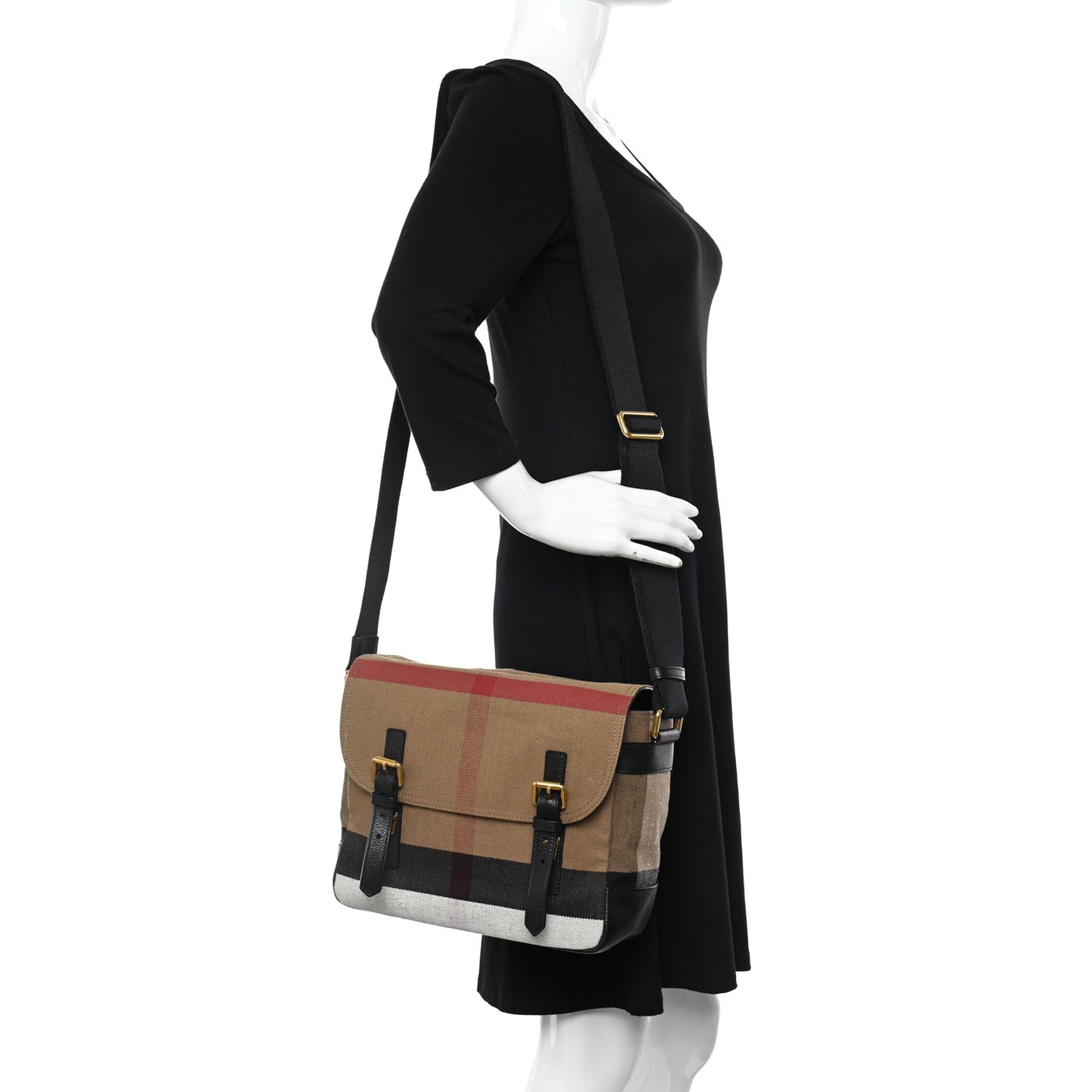 Canvas Mega Check Large Baildon Messenger Bag Black