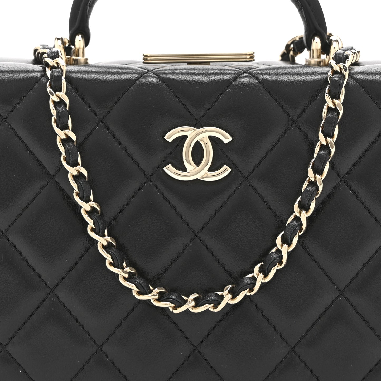 Lambskin Quilted Small CC Top Handle Box Bag Black