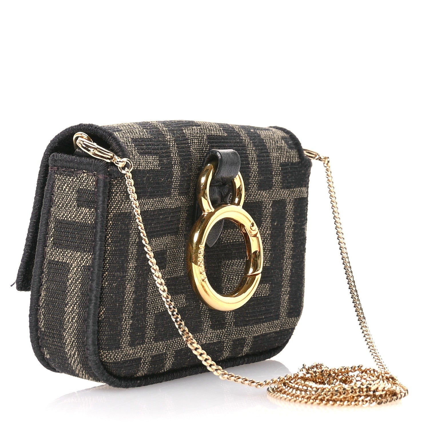 Fendi Fabric Jacquard FF 1974 Nano Baguette Charm Tobacco Moro Black 3 of 12
