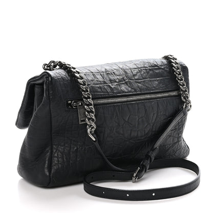 Saint Laurent Calfskin Crocodile Embossed Medium West Hollywood Monogram Fold-Over Grey 3 of 11