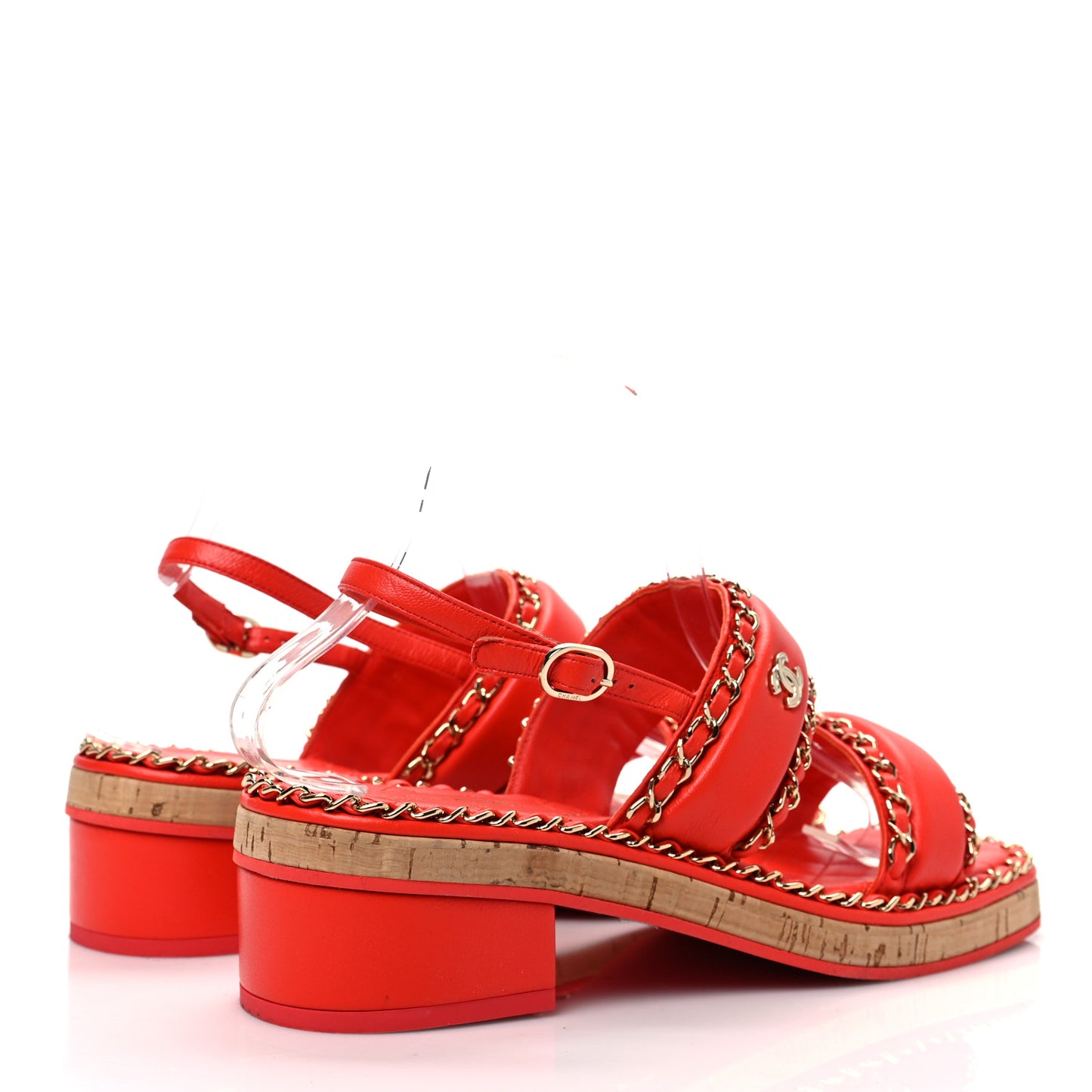 Lambskin Cork Chain Sandals 39 Red