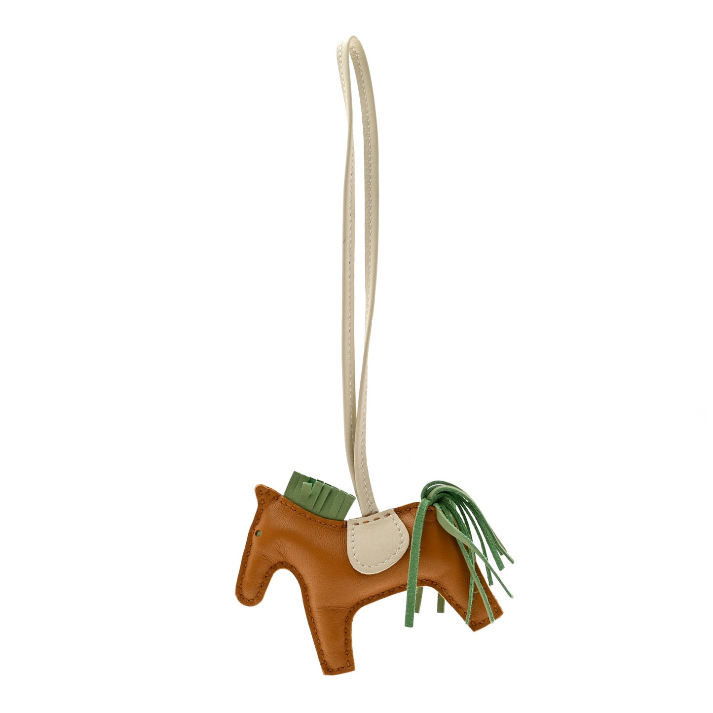 Milo Lambskin Grigri Rodeo Horse Bag Charm PM Sesame Vert Criquet Craie
