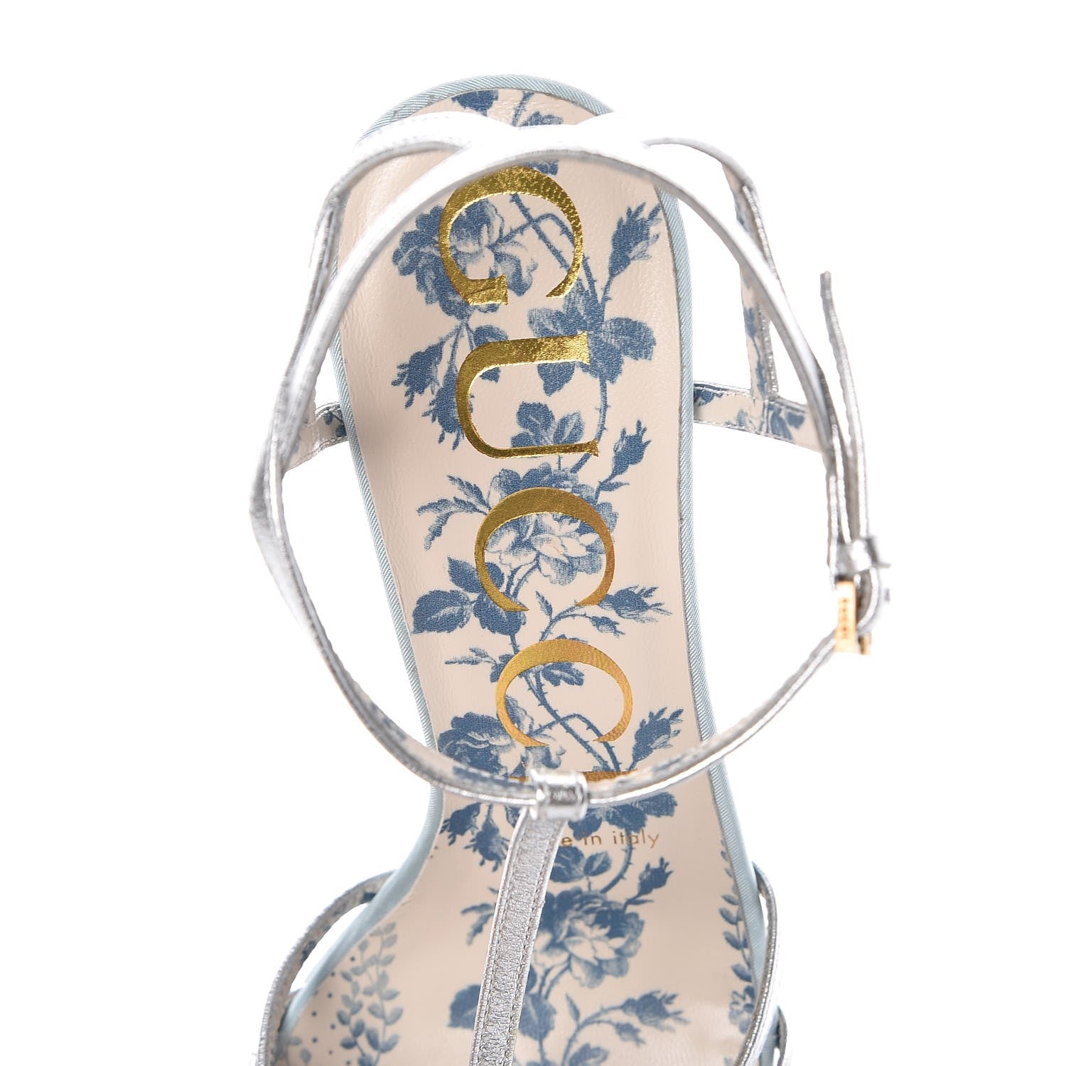 Gucci Moire Fabric Nappa Elias T-Strap Platform High Heel Sandals 36 Argento 7 of 8