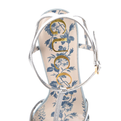 Gucci Moire Fabric Nappa Elias T-Strap Platform High Heel Sandals 36 Argento 7 of 8
