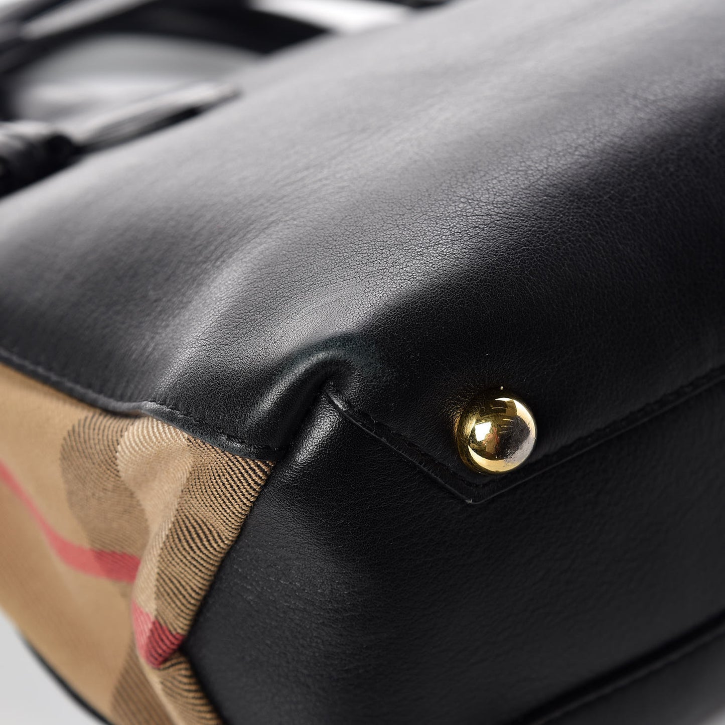 Calfskin House Check Small Banner Tote Black
