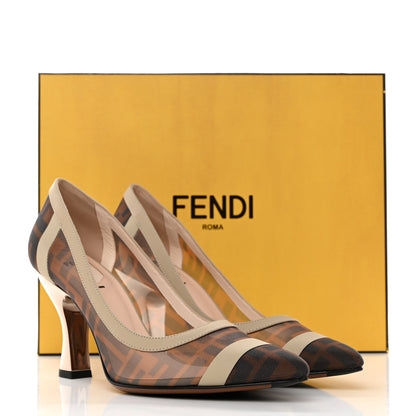 Fendi Technical Mesh Vitello Gommato FF Colibri 85mm Pumps 37 Tobacco Moro Nude 8 of 8