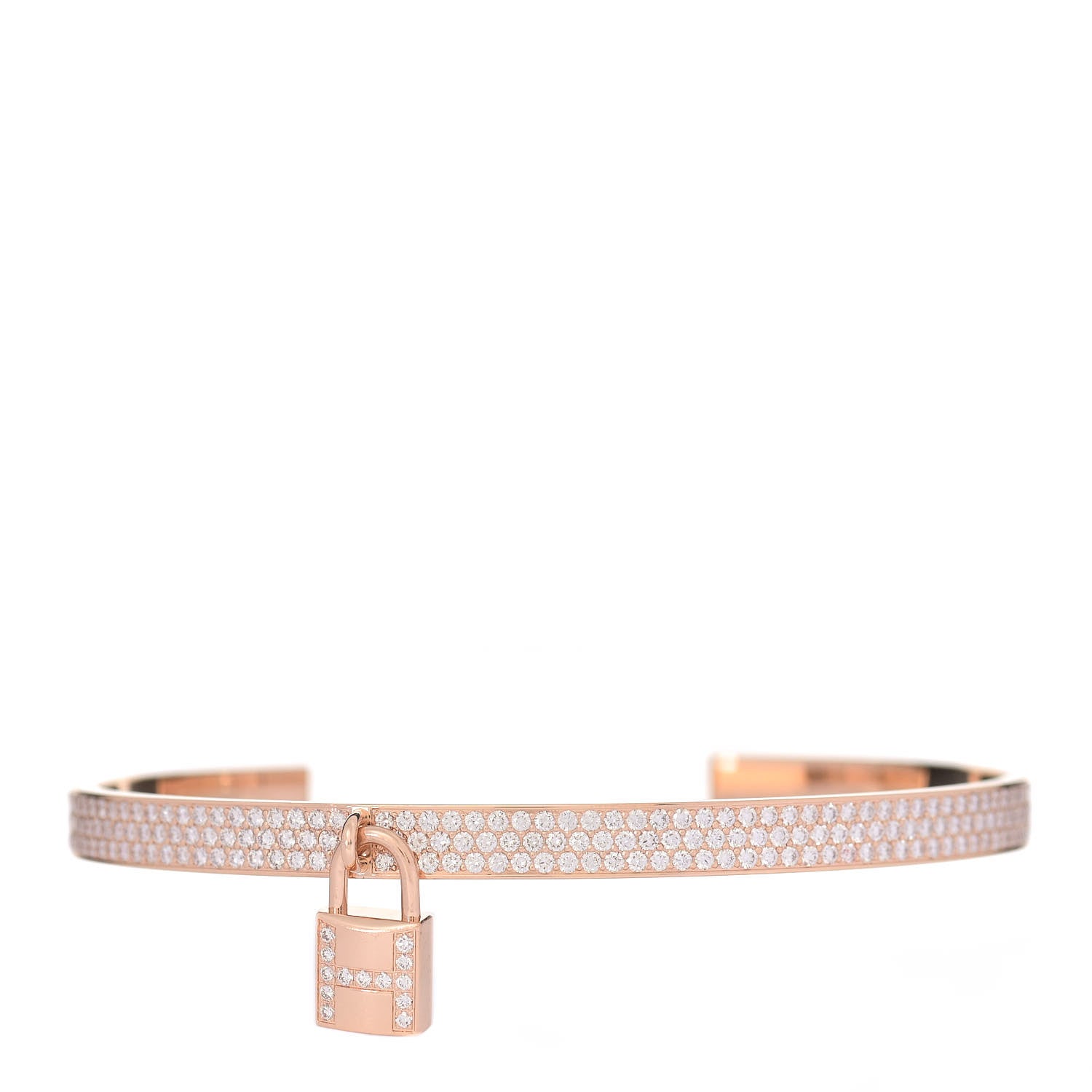 Hermes 18K Rose Gold Diamond Pave Kelly Clochette Cuff Bracelet ST 1 of 4