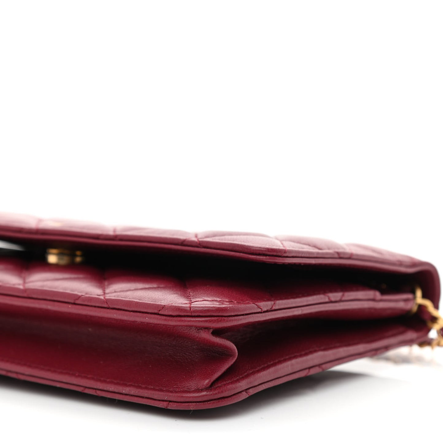 Lambskin Resin Quilted Coco Hearts Wallet On Chain WOC Burgundy