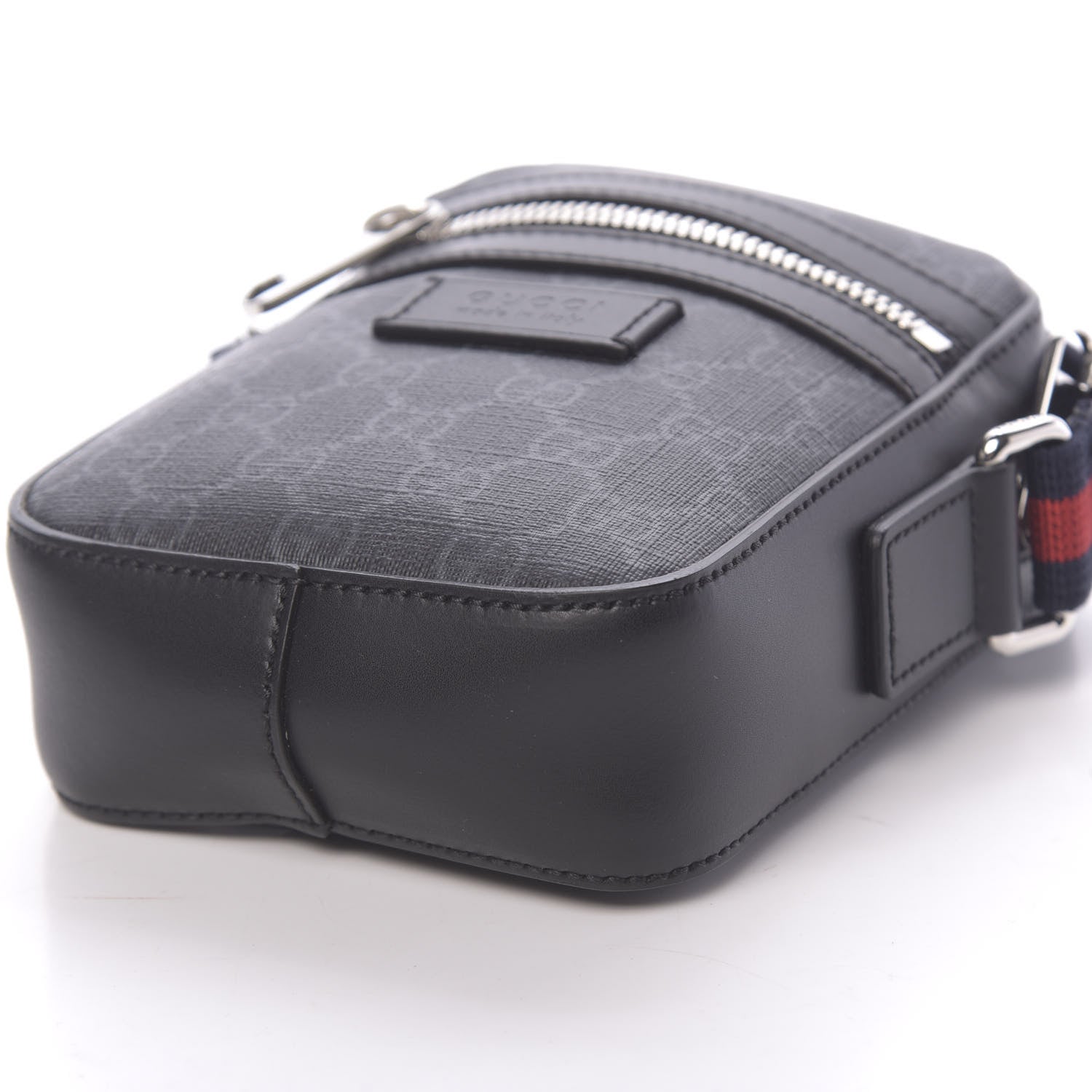 Gucci GG Supreme Monogram Appia Calfskin Web Small Camera Messenger Bag Black Grey 9 of 10