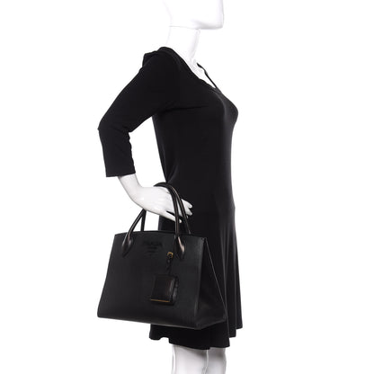 Prada Saffiano Cuir Calfskin Medium Monochrome Top Handle Tote Black 3 of 10