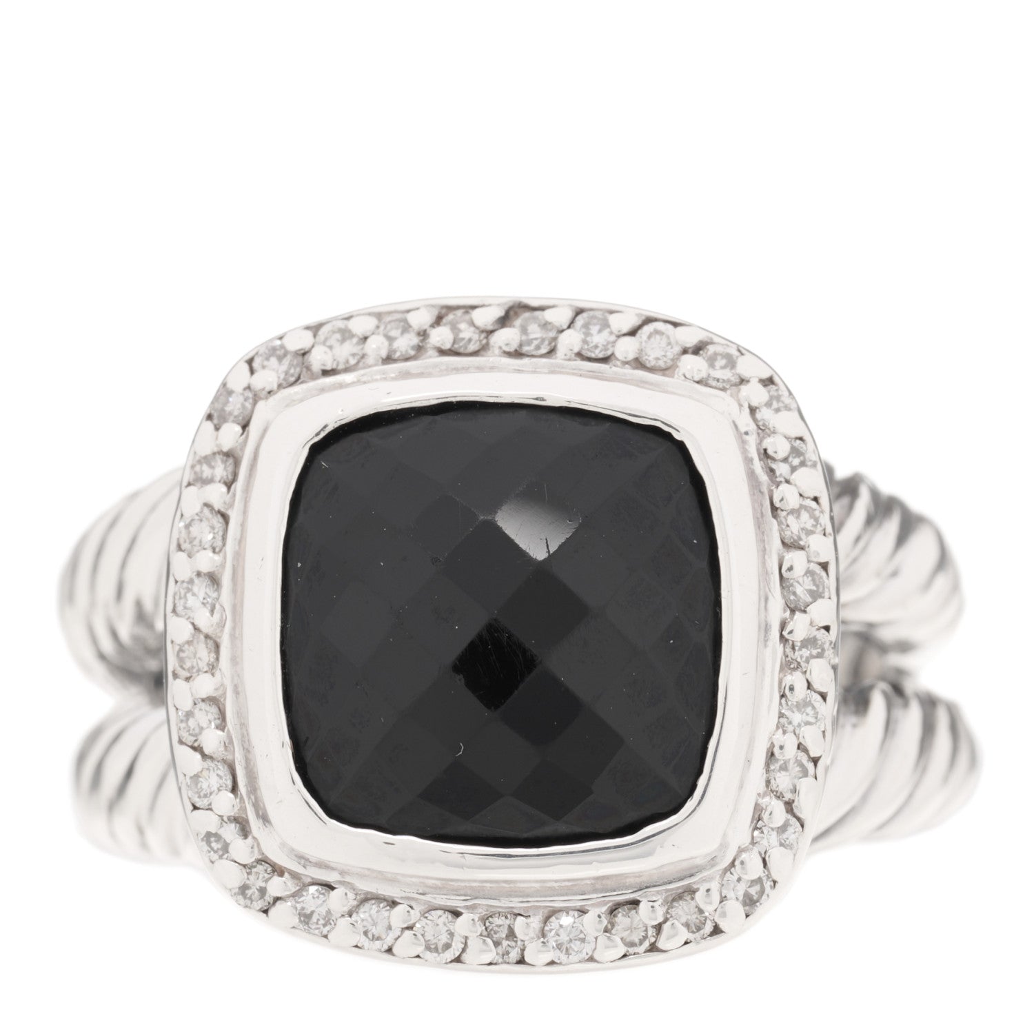 David Yurman Sterling Silver Diamond Black Onyx 11mm Albion Ring 56 7.5 1 of 5