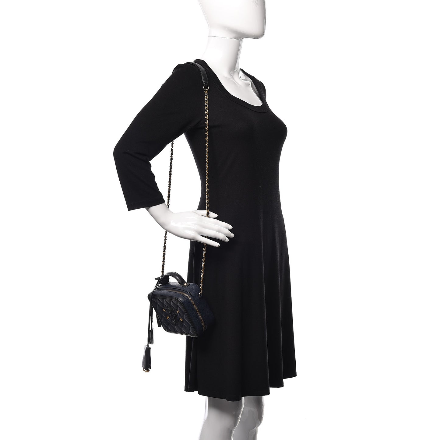 Caviar Quilted Small CC Filigree Vanity Case Navy Black