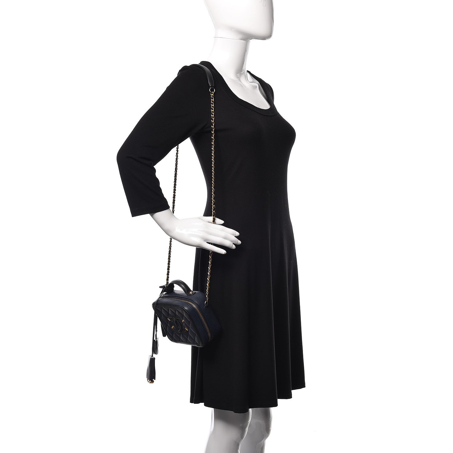 Chanel Caviar Quilted Small CC Filigree Vanity Case Navy Black 2 of 17