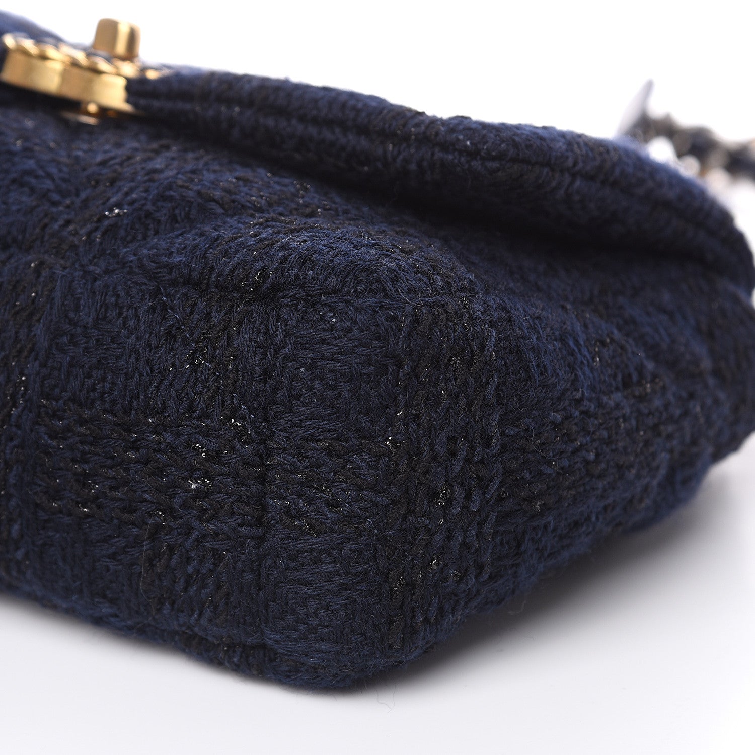 Chanel Tweed Quilted Medium 19 Flap Navy Blue Black 9 of 10