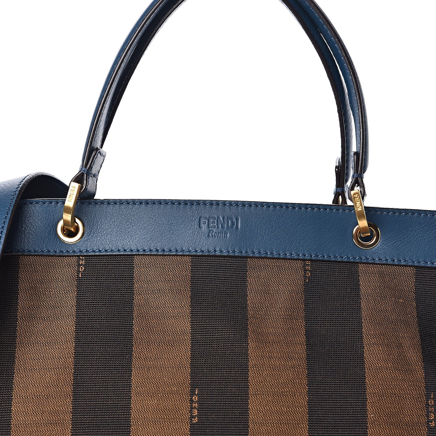Fendi Pequin Vitello Shoulder Tote Tobacco Petrolio 10 of 10
