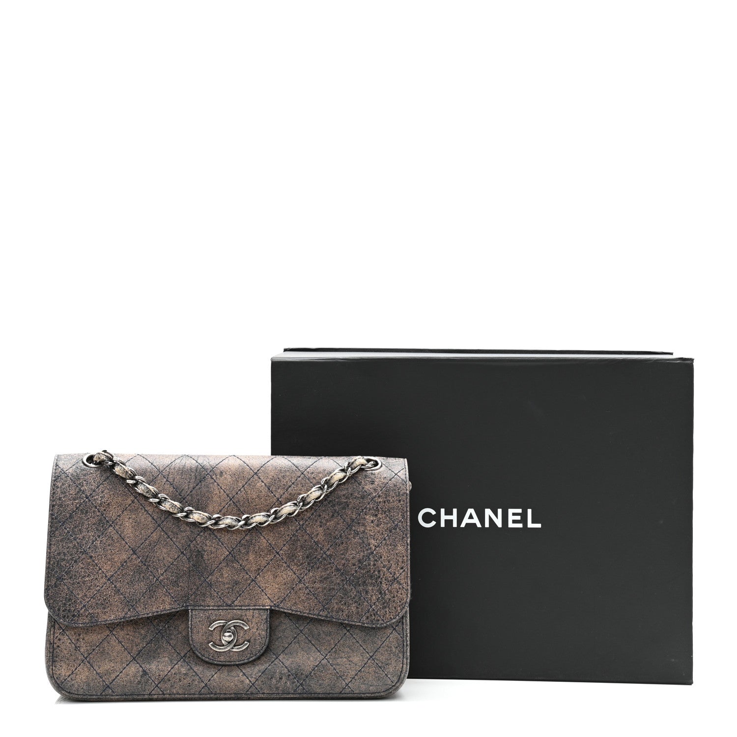 Chanel Calfskin Stitched Jumbo Double Flap Brown Blue 12 of 12