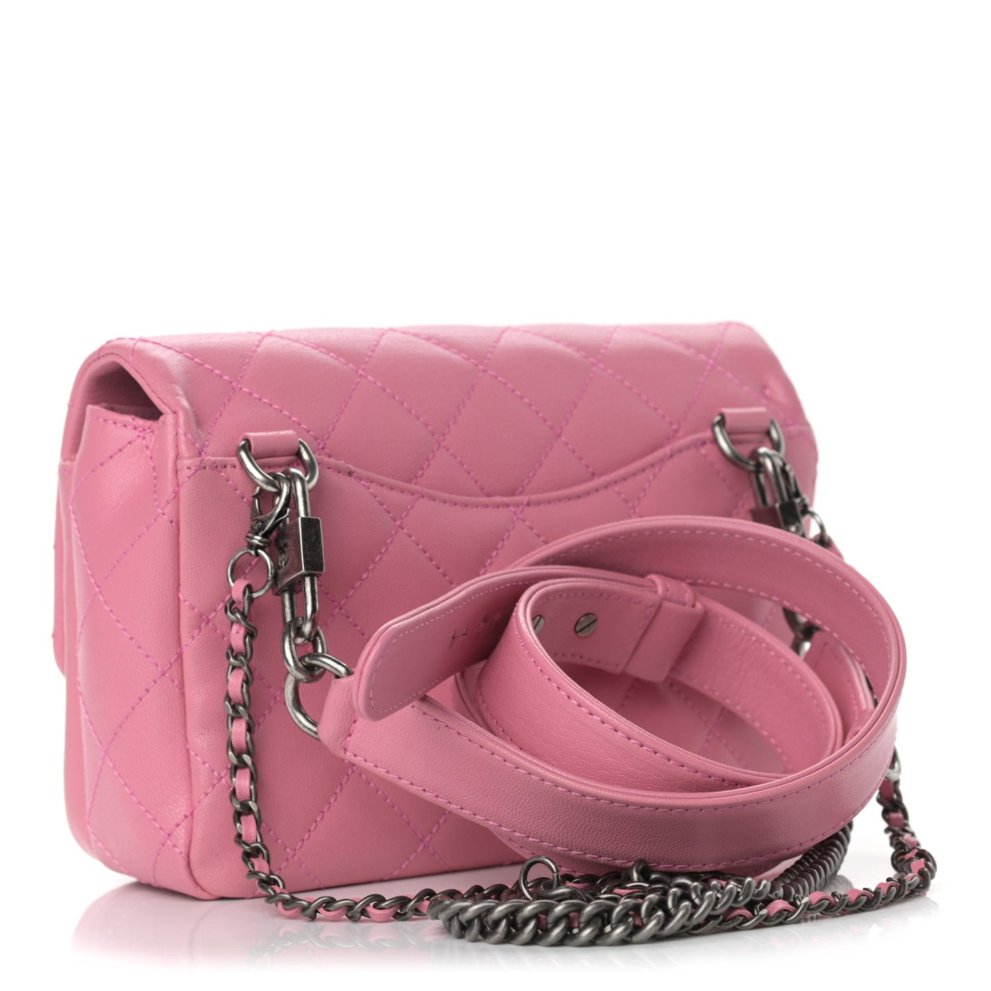 Shiny Goatskin Quilted Small Double Carry Waist Chain Flap Pink
