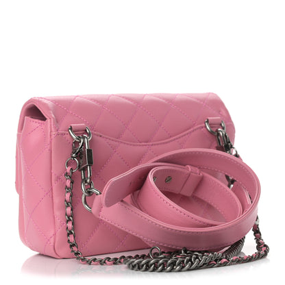 Chanel Shiny Goatskin Quilted Small Double Carry Waist Chain Flap Pink 3 of 9