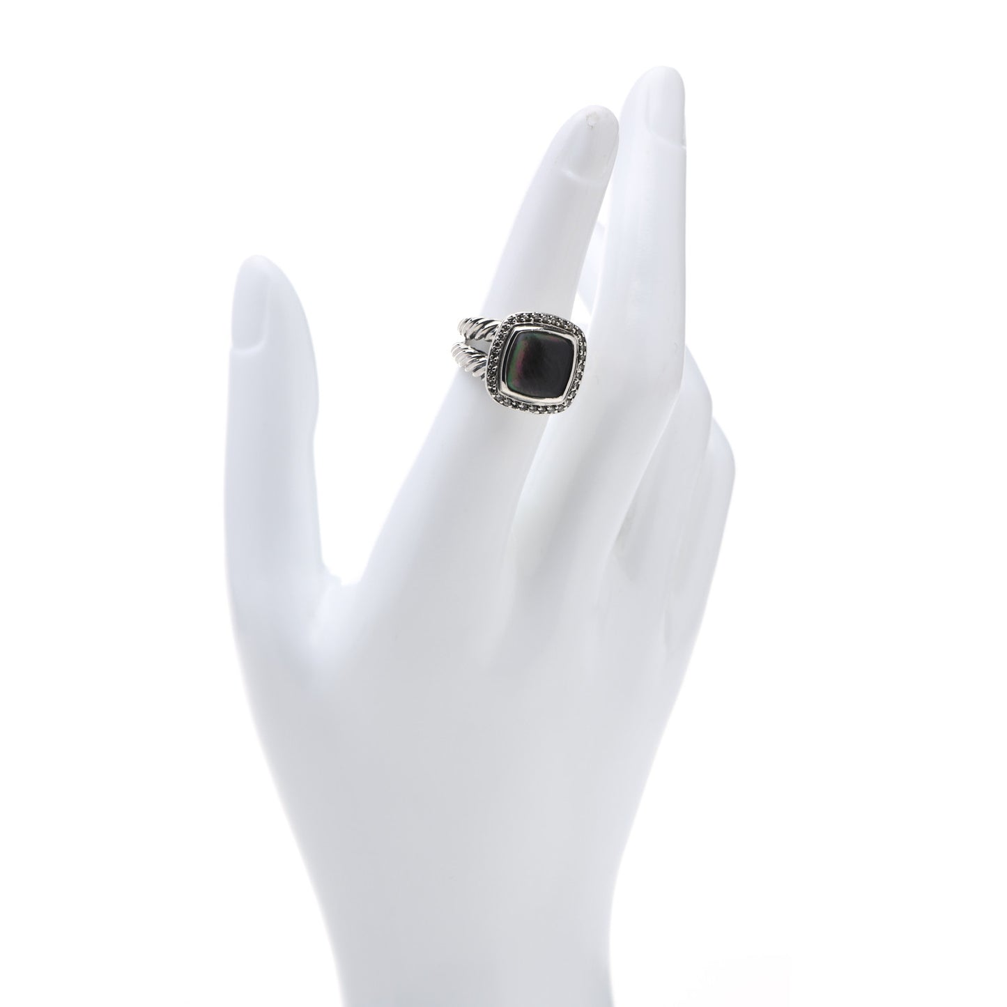 Sterling Silver Diamond Black Mother of Pearl 11mm Albion Ring 51 5.75