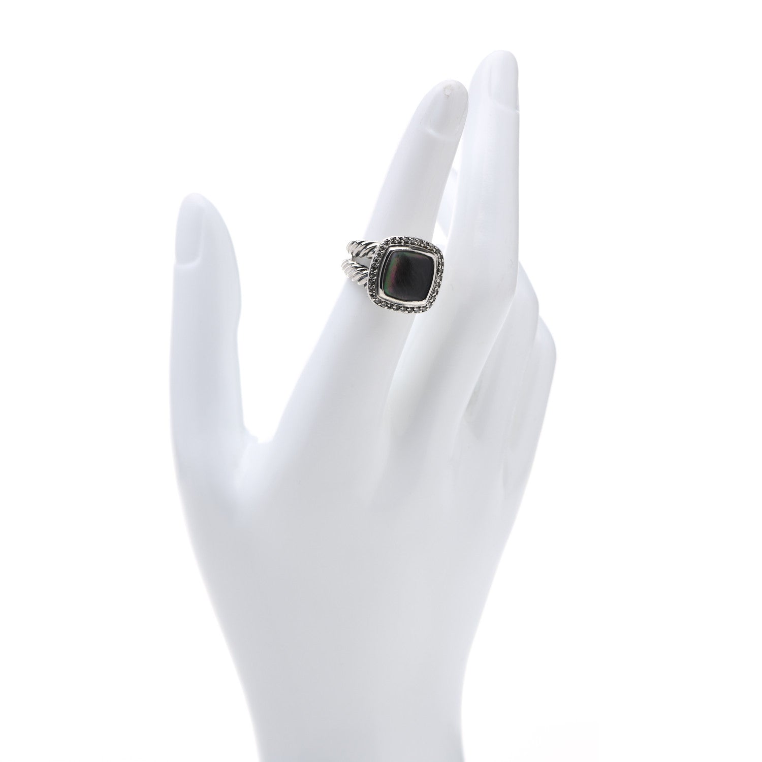 David Yurman Sterling Silver Diamond Black Mother of Pearl 11mm Albion Ring 51 5.75 2 of 7