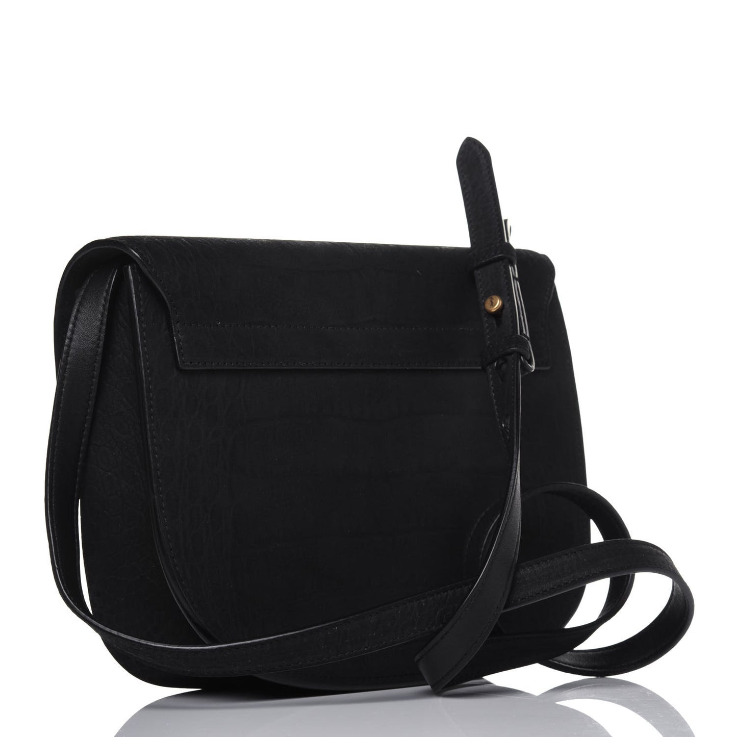 Crocodile Embossed Monogram Nubuck Medium Kaia Satchel Black