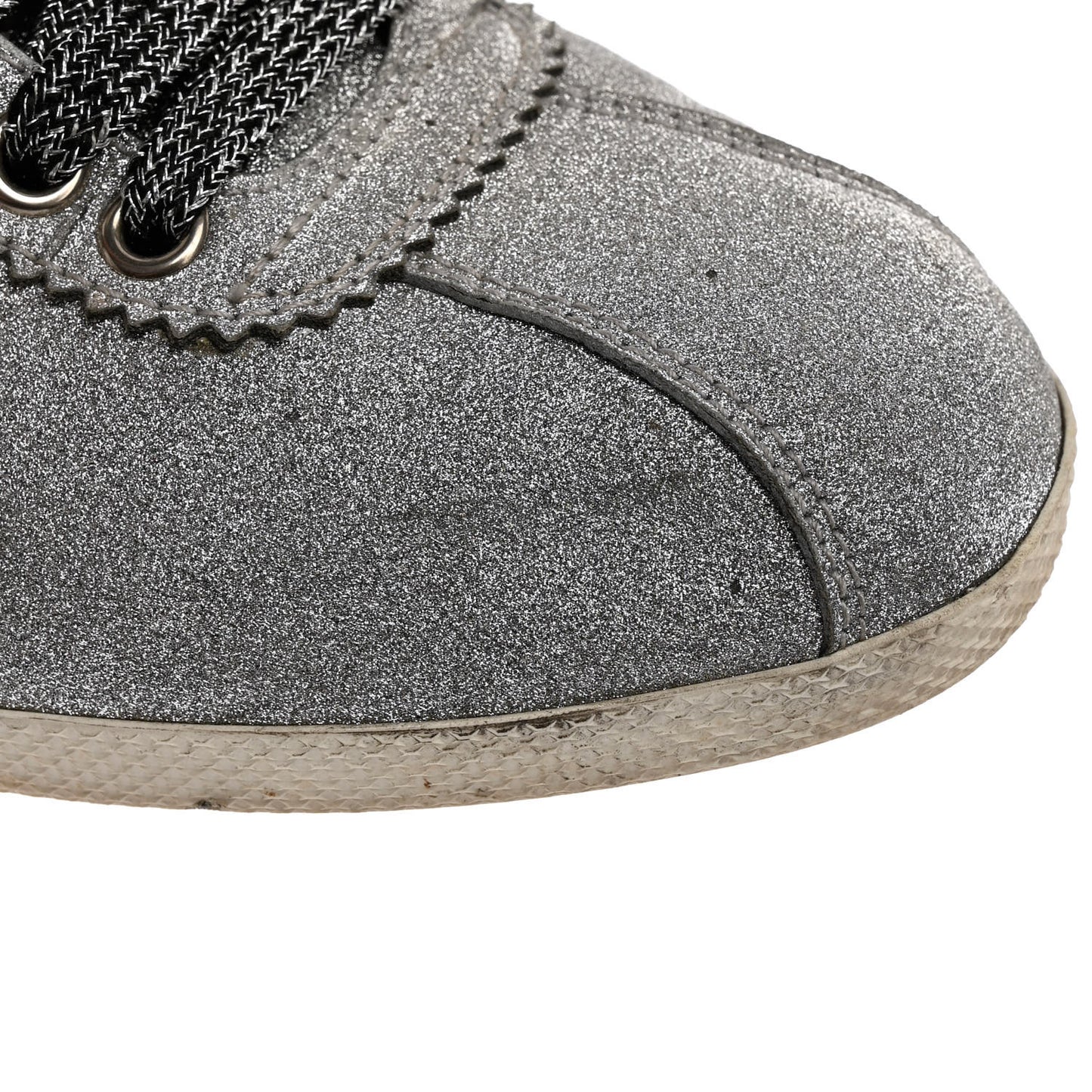 Glitter Fabric Studded Web Womens Sneakers 37.5 Silver